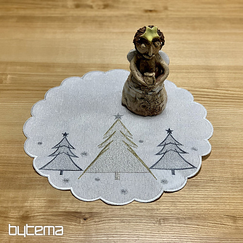 Hímzett terítő és sál SZÜRKE ARANY FÁK