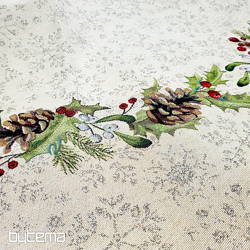 Karácsonyi gobelin terítő kerek PINE FENYŐ és ISTLETOE