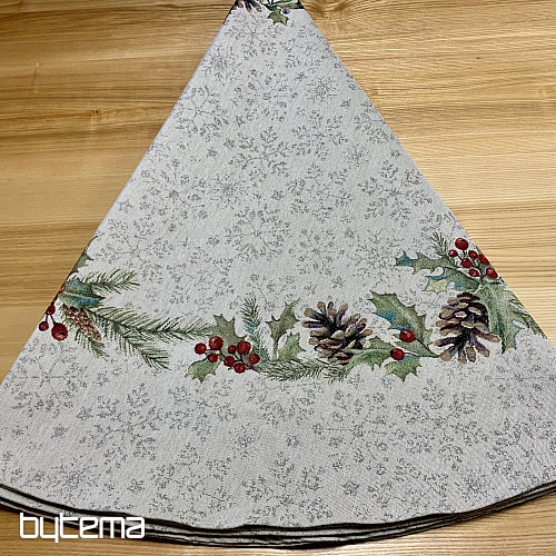 Karácsonyi gobelin terítő kerek PINE FENYŐ és ISTLETOE