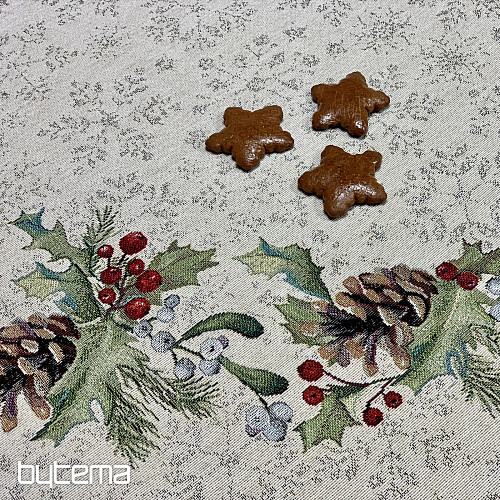 Karácsonyi gobelin terítő kerek PINE FENYŐ és ISTLETOE