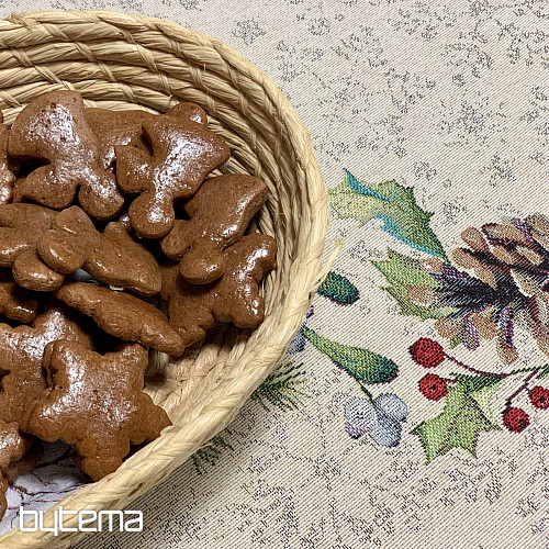 Karácsonyi gobelin terítő kerek PINE FENYŐ és ISTLETOE