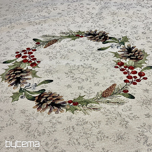 Karácsonyi gobelin terítő kerek PINE FENYŐ és ISTLETOE