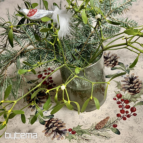 Karácsonyi gobelin terítő kerek PINE FENYŐ és ISTLETOE