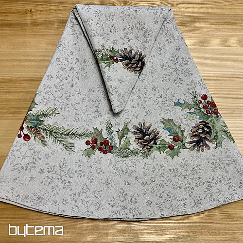 Karácsonyi gobelin terítő kerek PINE FENYŐ és ISTLETOE