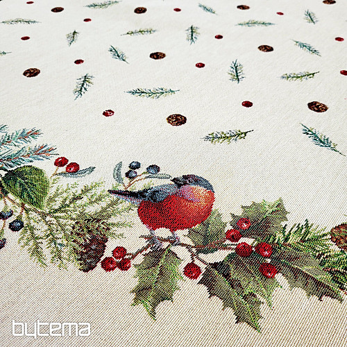 Karácsonyi gobelin terítő kerek TÉLI MADÁR