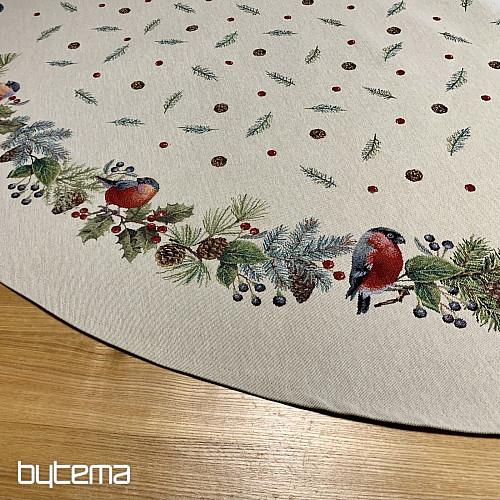 Karácsonyi gobelin terítő kerek TÉLI MADÁR