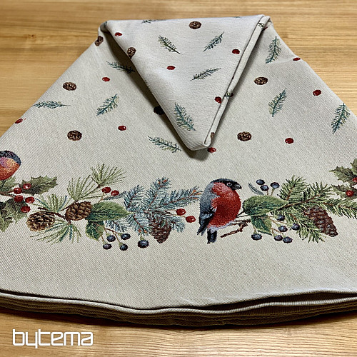 Karácsonyi gobelin terítő kerek TÉLI MADÁR