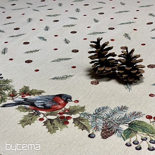 Karácsonyi gobelin terítő kerek TÉLI MADÁR