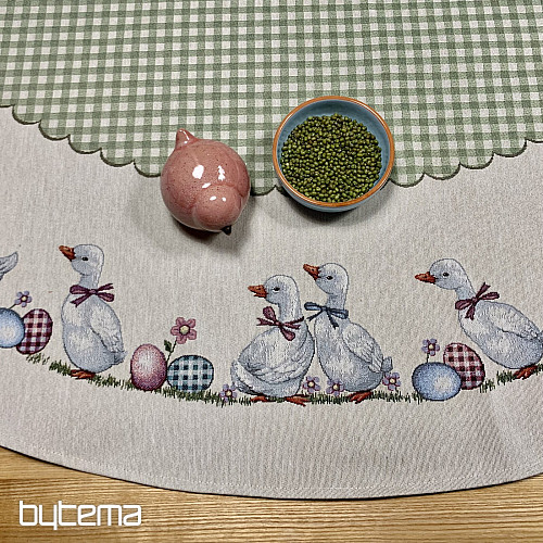 Kerek gobelin terítő HUSSIČKY ZÖLD KOCKÁS