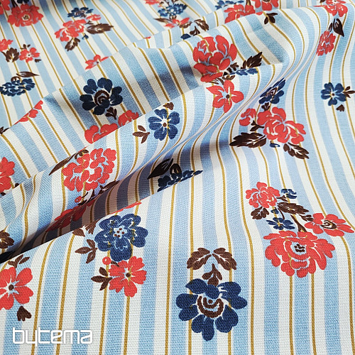 Pamut anyag KÉK CSÍKOS RIMCHA