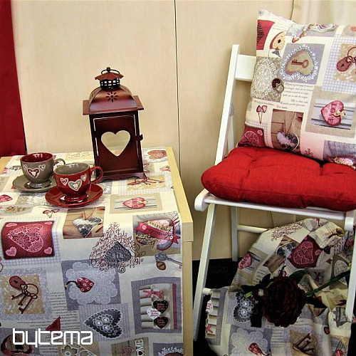 Dekoratív szövet HEART SHABBY bordó
