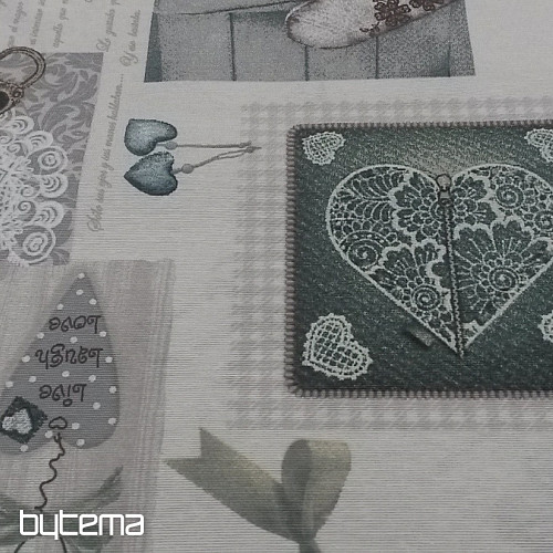 Dekoratív szövet HEART SHABBY zöld