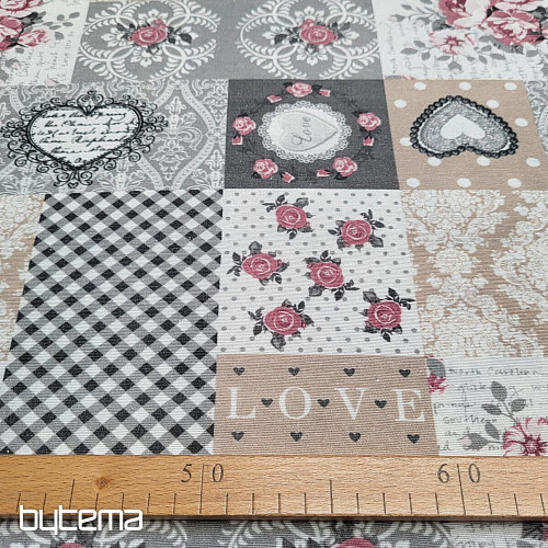 Dekoratív szövet LIA szürke patchwork