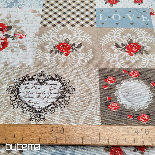 Dekoratív szövet LIA bézs színű patchwork