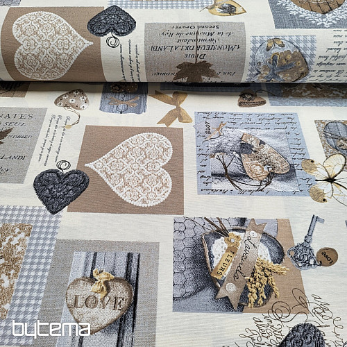 Dekoratív szövet HEART SHABBY bézs
