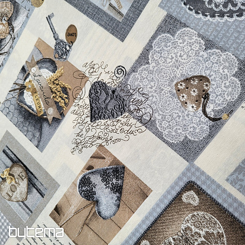 Dekoratív szövet HEART SHABBY bézs