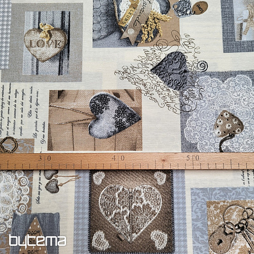 Dekoratív szövet HEART SHABBY bézs