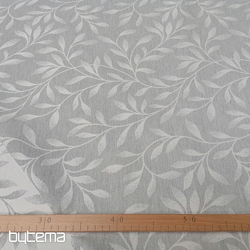 Dekoratív jacquard szövet NIGHT LEAFS szürke
