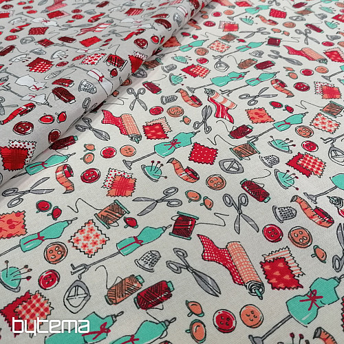 Tessuto di cotone SEWING WORKSHOP rosso turchese