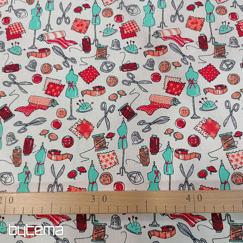 Tessuto di cotone SEWING WORKSHOP rosso turchese